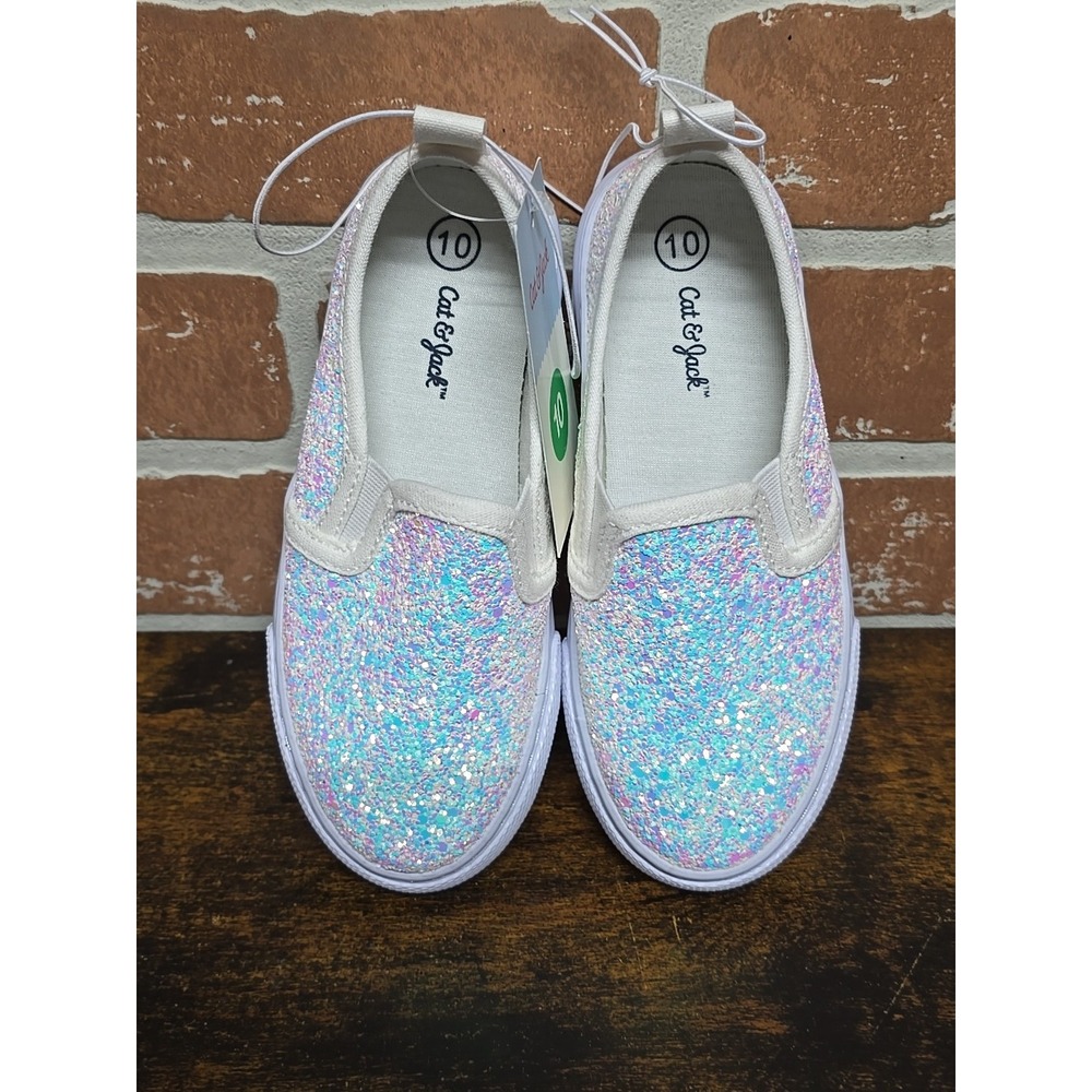 Cat & Jack Madigan Slip-On Sneakers Toddler Girls White Glitter Sz 10 School